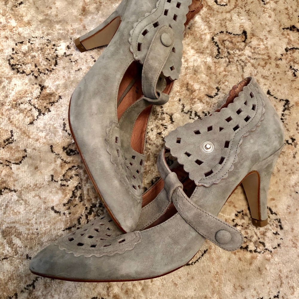 Anthropologie Lucky Penny Needlelace Suede Shoes